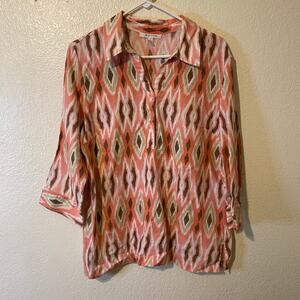 JM Collection 100% Linen Boho Tunic Top Shirt Roll Tab Pink Casual Summer Sz 18